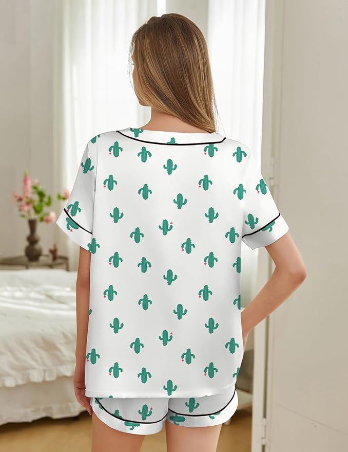 Women's Satin Pajama Set - Short Sleeve - 2 Piece