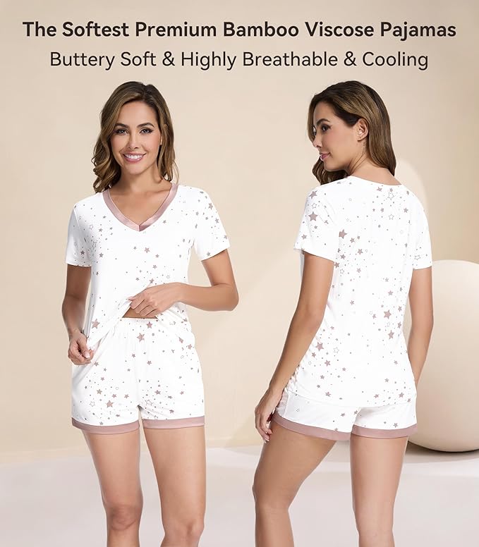 Women's Bamboo Cooling Pajama Set - Short Sleeve - 2 Piece