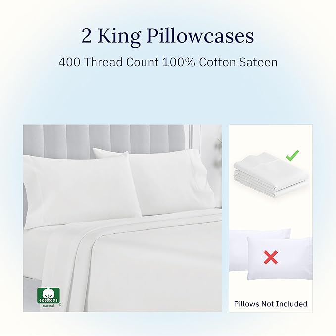 100% Cotton Pillowcase Set - King - 2 Piece