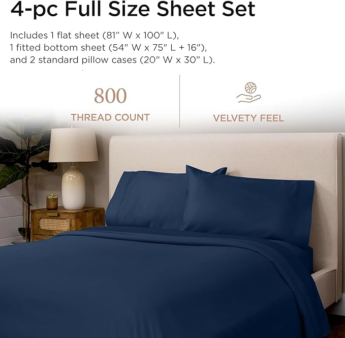 100% Cotton Bed Sheet Set - Full - 16 in Deep Pocket - 4 Piece