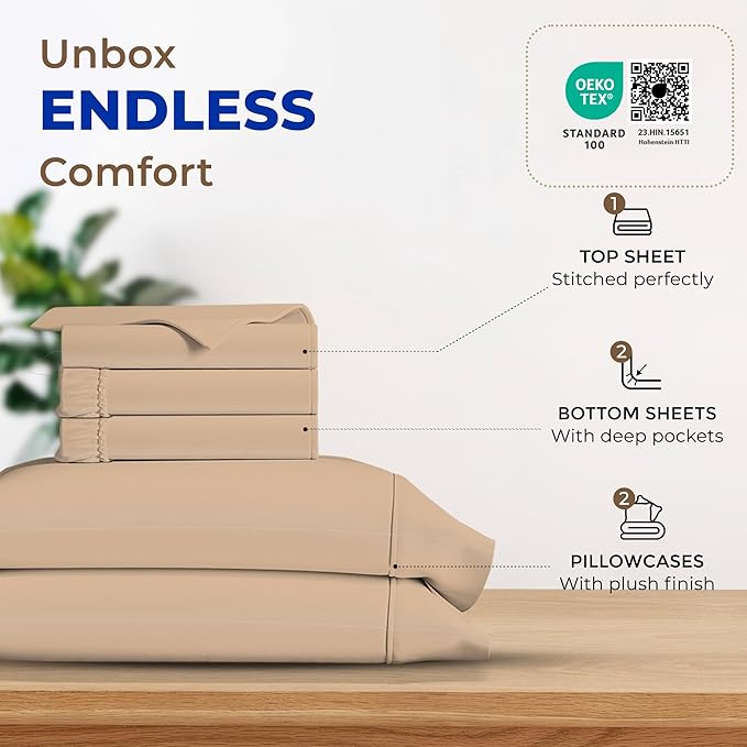Cooling Bed Sheet Set - Split King - 16 in Deep Pocket - 5 Piece