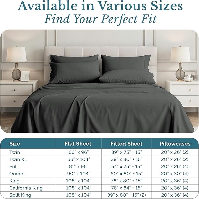 100% Cotton Bed Sheet Set - Split King - 15 in Deep Pocket - 7 Piece