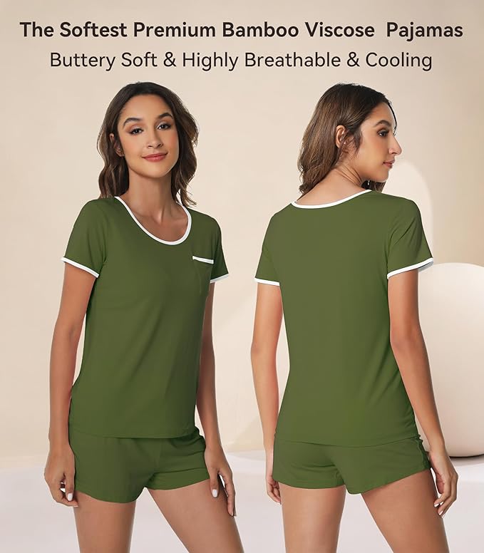 Women's Bamboo Cooling Pajama Set - Short Sleeve - 2 Piece
