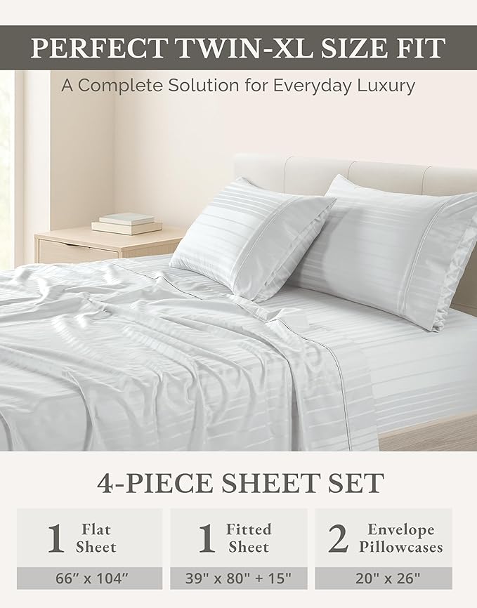 100% Cotton Bed Sheet Set - Twin XL - 15 in Deep Pocket - 4 Piece