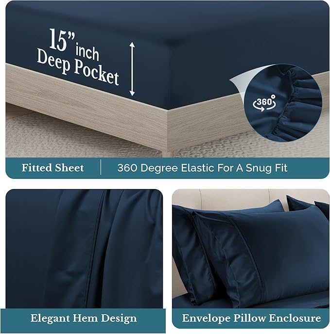 100% Cotton Bed Sheet Set - Twin - 15 in Deep Pocket - 4 Piece