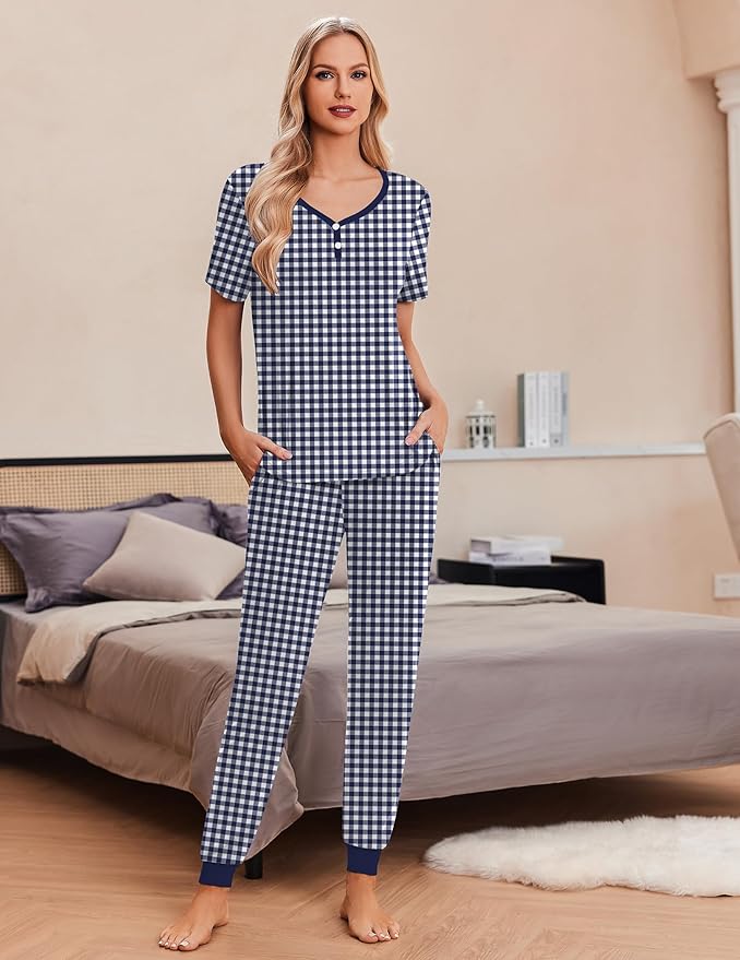 Women's Pants Pajama Set - Short Sleeve - 2 Piece