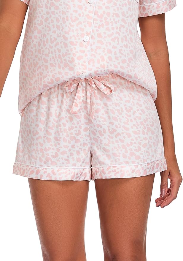 Women's Satin Pajama Set - Short Sleeve - 2 Piece
