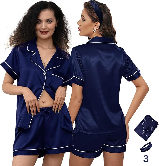 Satin Shorts Pajama Set - 3 Piece