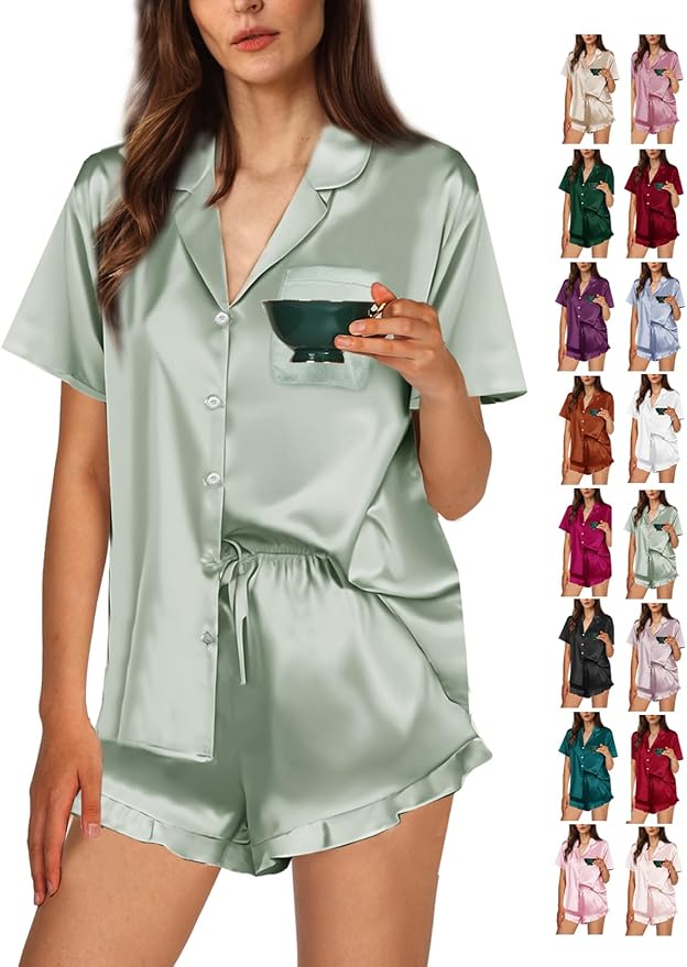 Women's Satin Pajama Set - 2 Piece