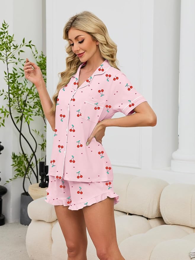 100% Cotton Shorts Pajama Set - Short Sleeve - 2 Piece