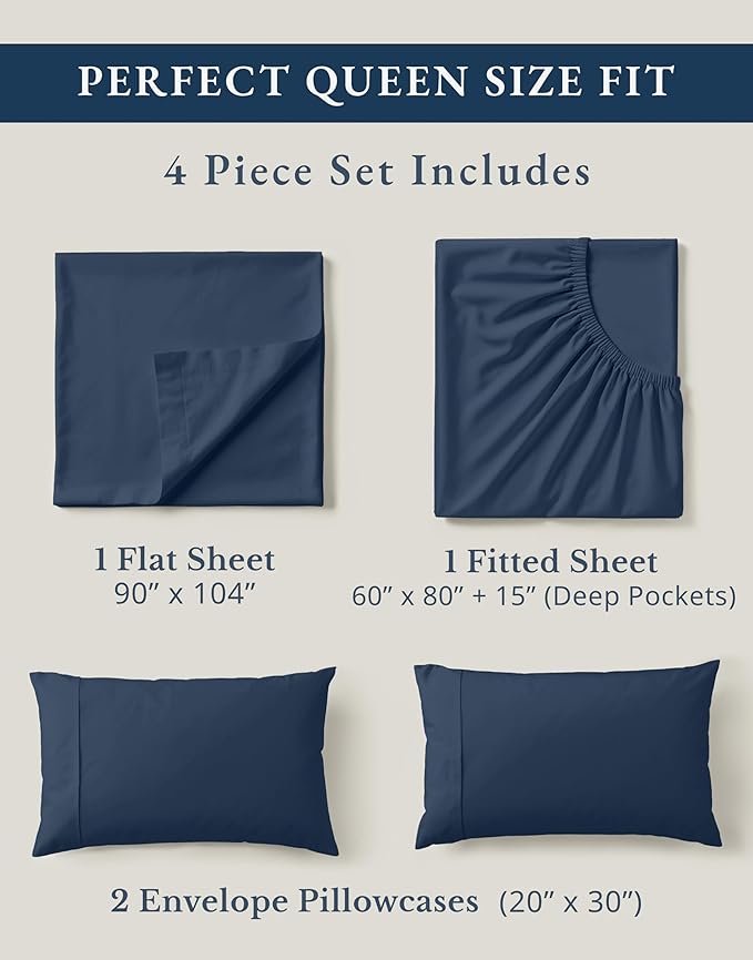 Linen Cooling Bed Sheet Set - Queen - 4 Piece