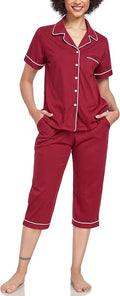 Women's 100% Cotton Capri Pajama Set - Short Sleeve - 2 Piece