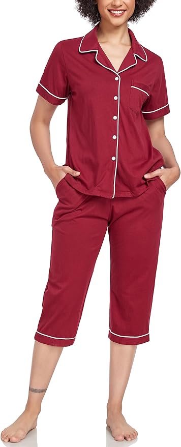 Women's 100% Cotton Capri Pajama Set - Short Sleeve - 2 Piece