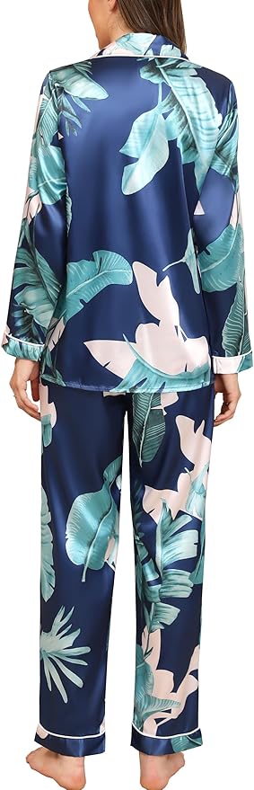 Women's Satin Pajama Set - Long Sleeve - 2 Piece