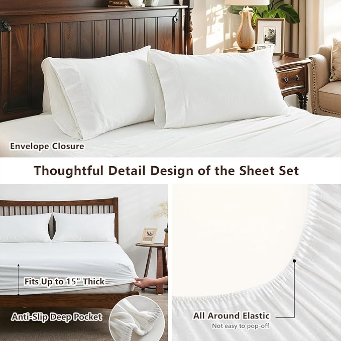 Linen Bed Sheet Set - Twin - 3 Piece