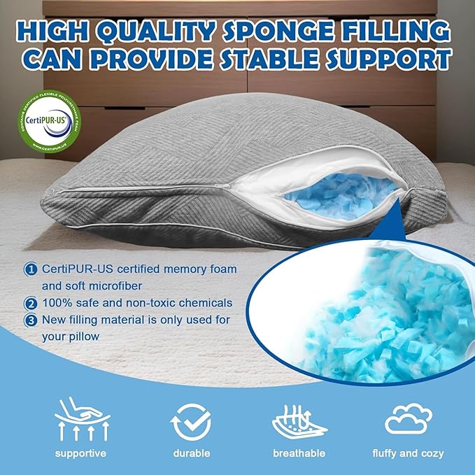 Memory Foam Cooling Bed Pillow - Queen