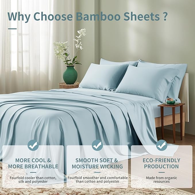 Bamboo Cooling Bed Sheet Set - King - 6 Piece