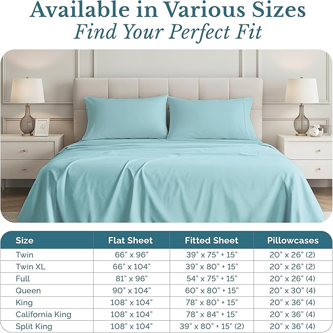 100% Cotton Bed Sheet Set - Twin XL - 15 in Deep Pocket - 4 Piece
