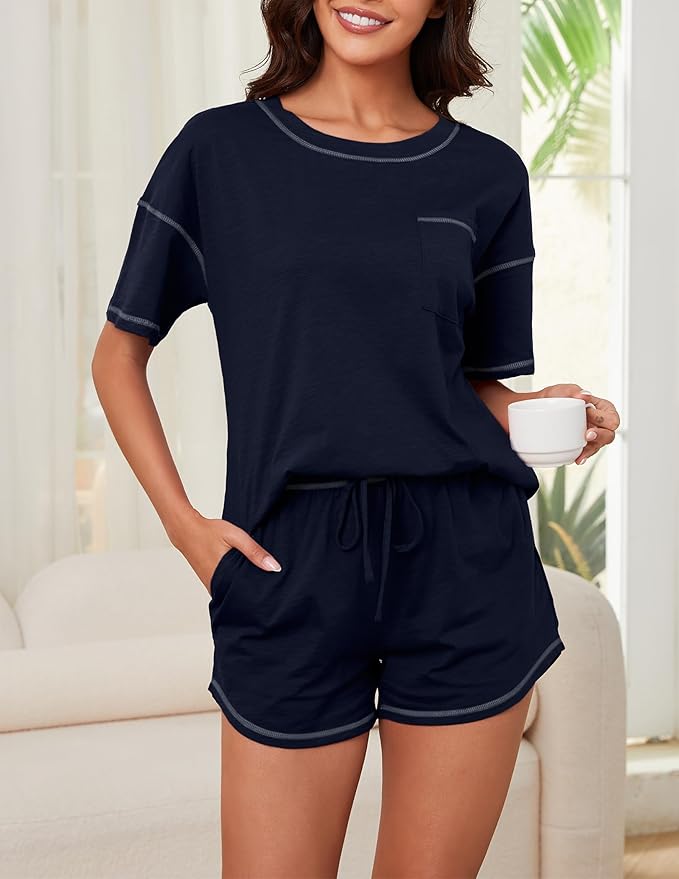 Women's 100% Cotton Shorts Pajama Set - Short Sleeve - 2 Piece