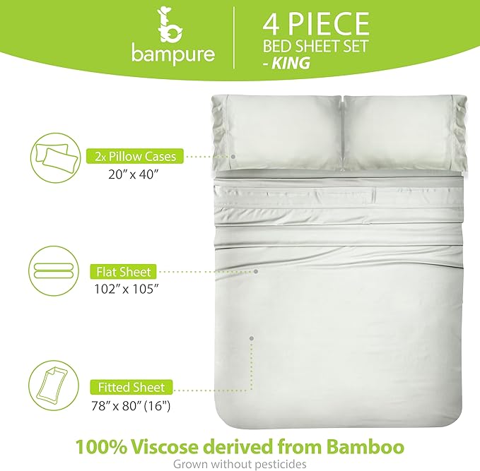 Bamboo Cooling Bed Sheet Set - King - 4 Piece