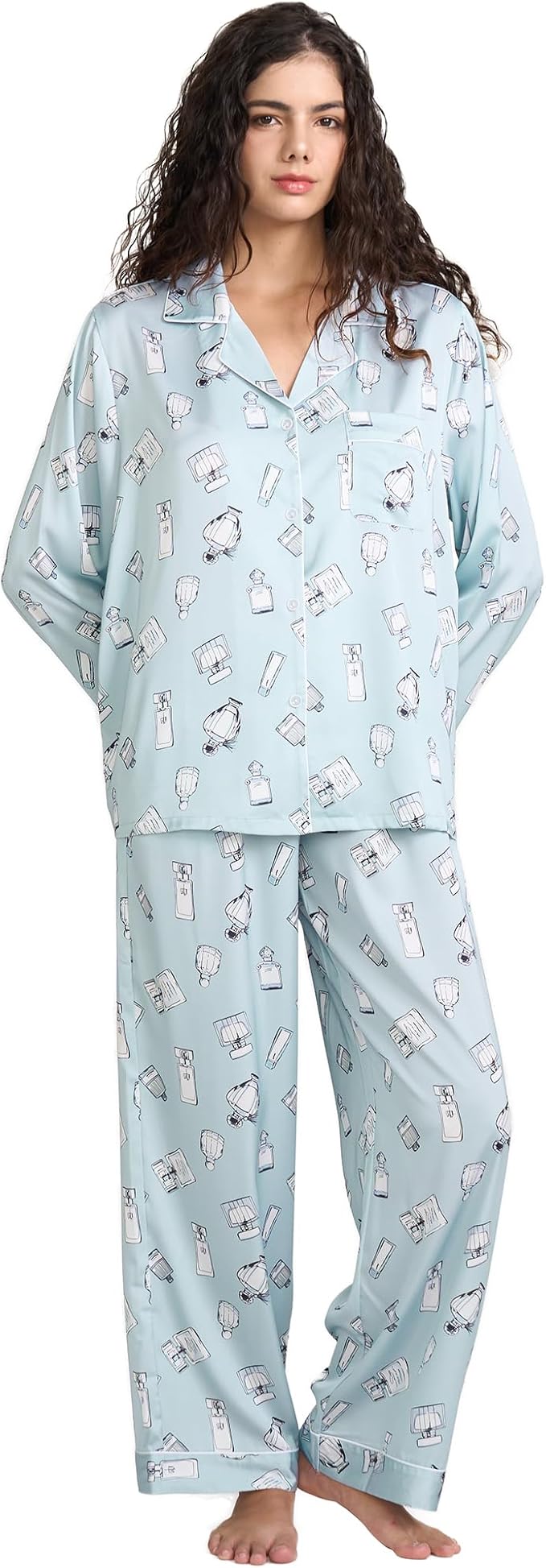 Satin Pajama Set - Long Sleeve - 2 Piece
