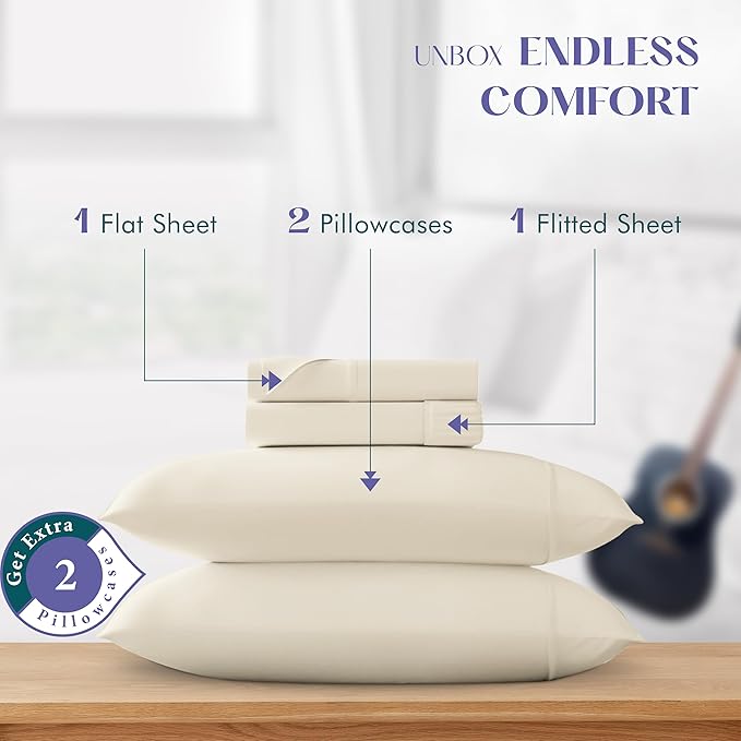 Linen Cooling Bed Sheet Set - King - 17 in Deep Pocket - 4 Piece