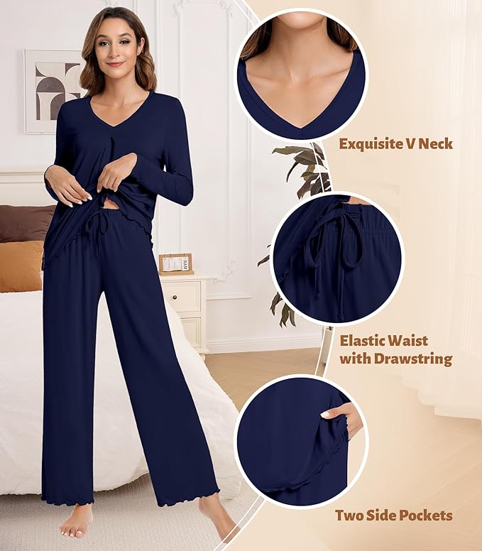 Women's Bamboo Pants Pajama Set - Long Sleeve - 2 Piece