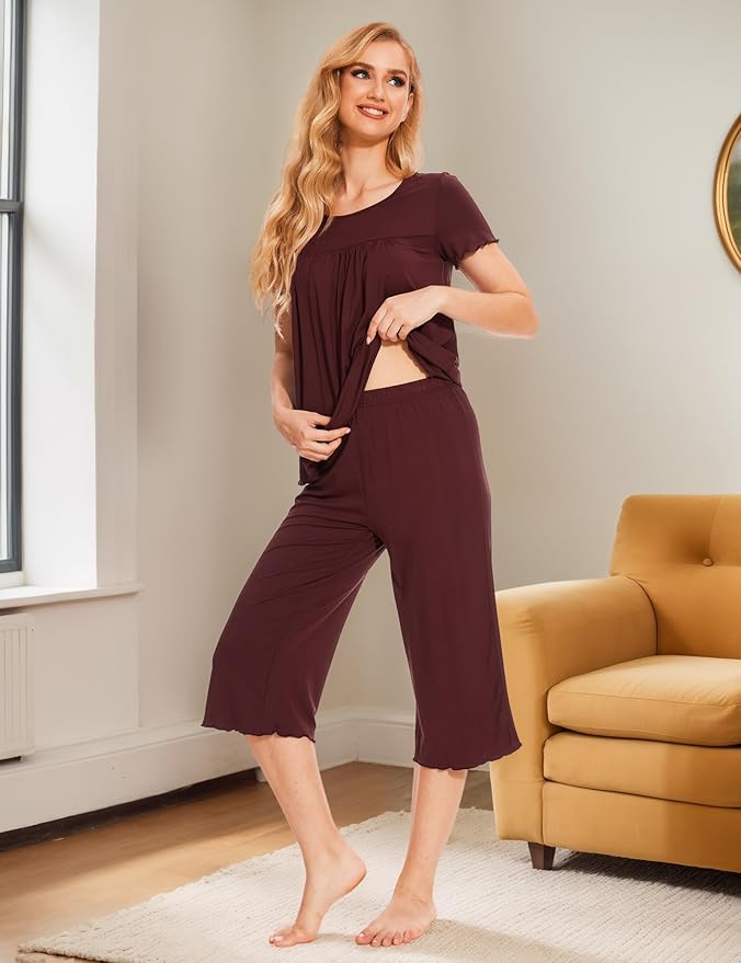 Bamboo Capri Pajama Set - Short Sleeve - 2 Piece