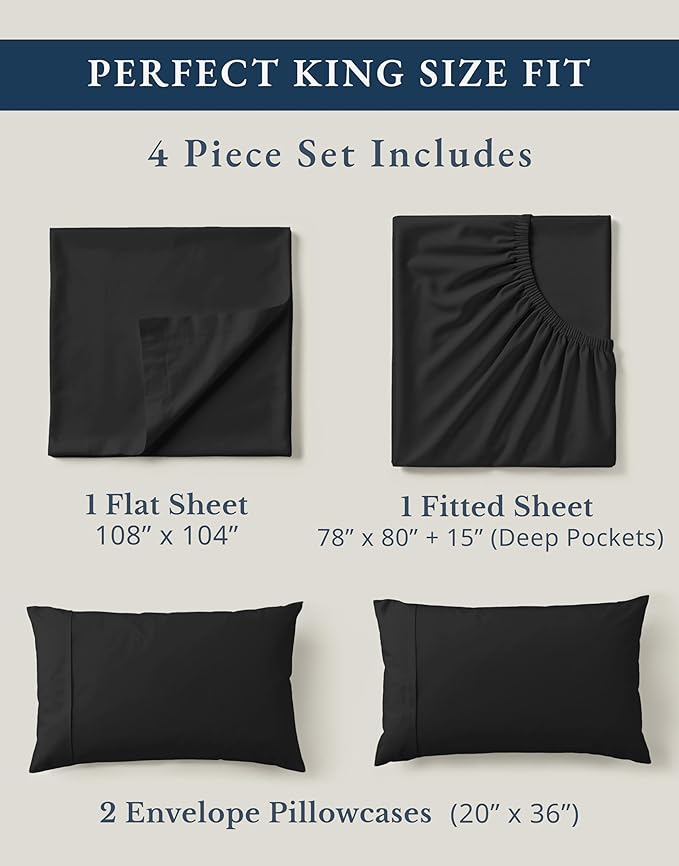 Linen Bed Sheet Set - King - 4 Piece