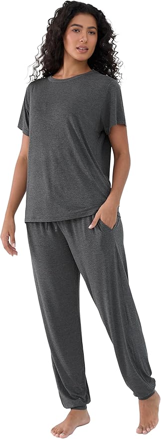 Women's Bamboo Pants Pajama Set - Short Sleeve - 2 Piece