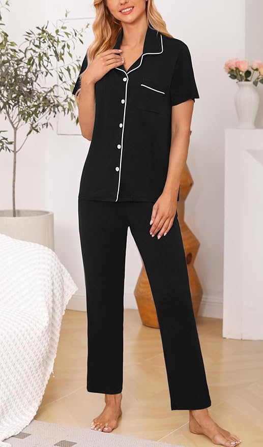 Women's Pants Pajama Set - Short Sleeve - 2 Piece