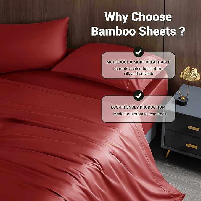 Bamboo Cooling Bed Sheet Set - King - 4 Piece