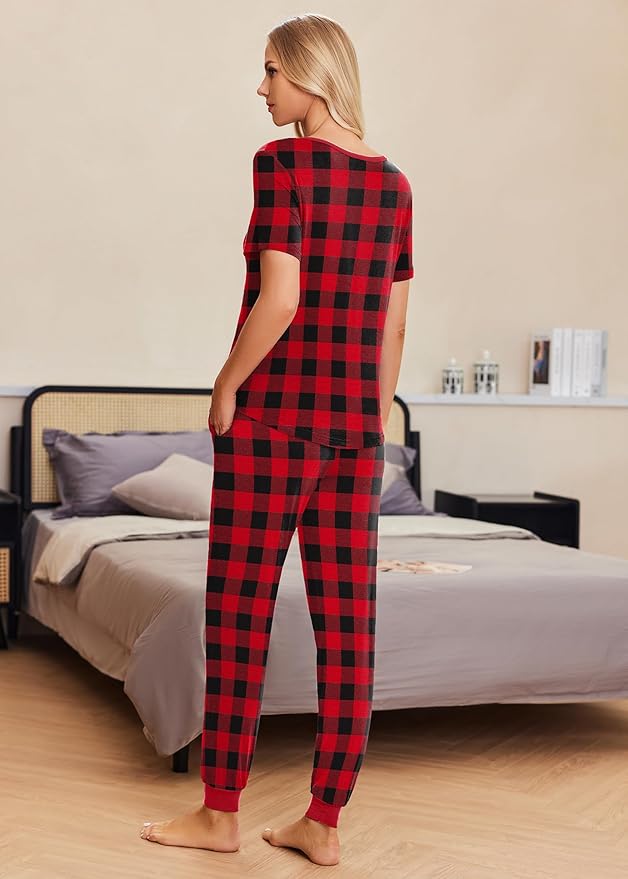 Women's Pants Pajama Set - Short Sleeve - 2 Piece