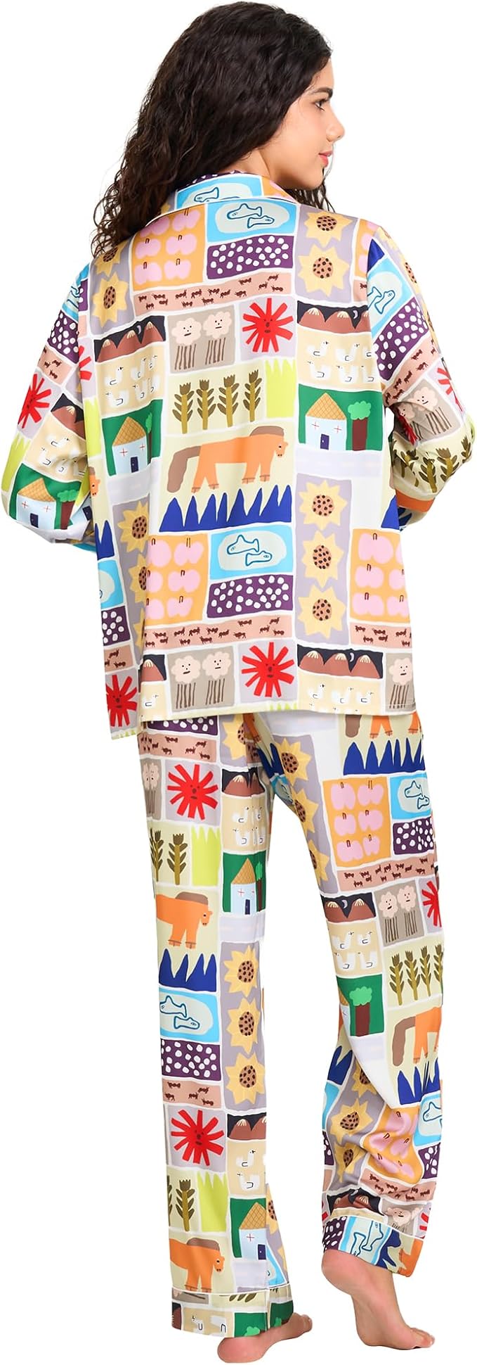 Satin Pajama Set - Long Sleeve - 2 Piece