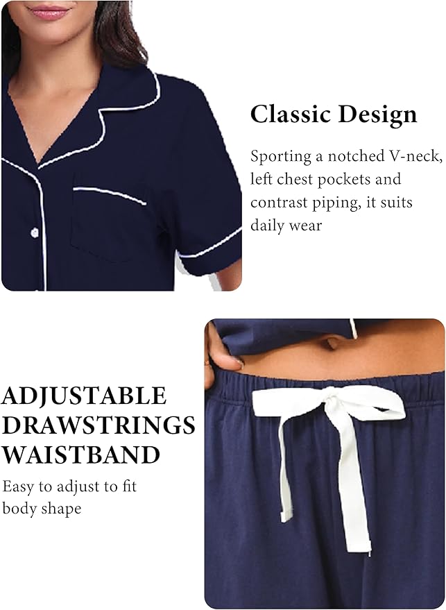 Women's 100% Cotton Capri Pajama Set - Short Sleeve - 2 Piece
