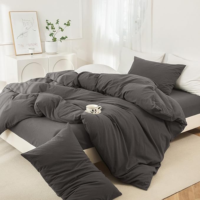 Linen Duvet Cover Set - Queen - 90 x 90 in - 3 Piece