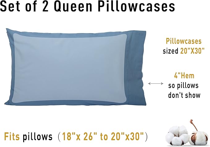 100% Cotton Pillowcase Set - Queen - 20 x 30 in - 2 Piece