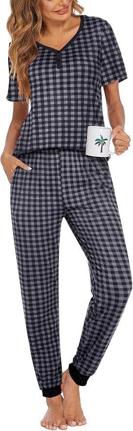 Women's Pants Pajama Set - Short Sleeve - 2 Piece