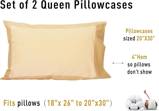 100% Cotton Pillowcase Set - Queen - 20 x 30 in - 2 Piece