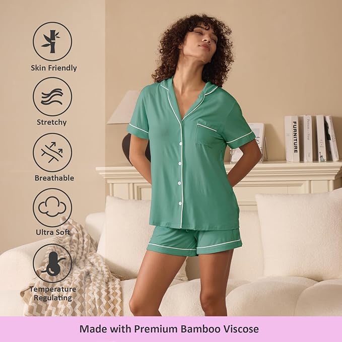 Women's Bamboo Cooling Pajama Set - Short Sleeve - 2 Piece