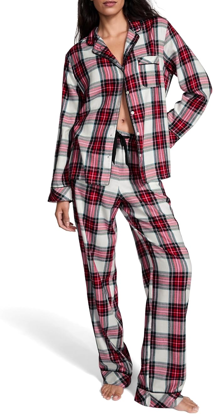 Women's Flannel Pants Pajama Set - Long Sleeve - 2 Piece