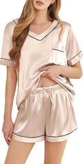 Women's Satin Pajama Set - Short Sleeve - 2 Piece