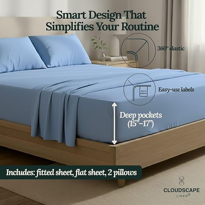 Linen Bed Sheet Set - Queen - 4 Piece
