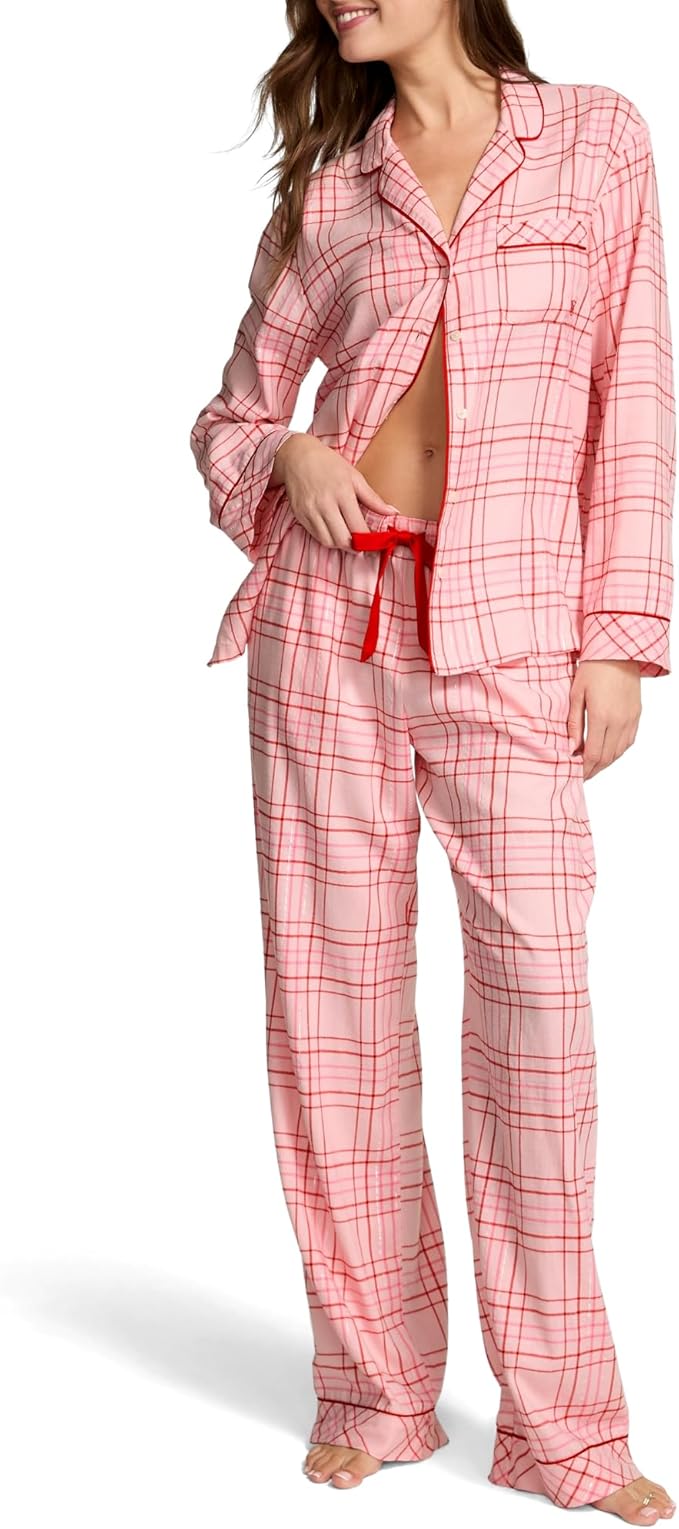 Women's Flannel Pants Pajama Set - Long Sleeve - 2 Piece