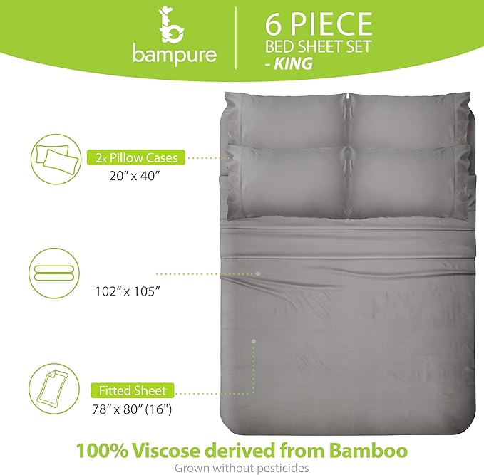 Bamboo Bed Sheet Set - King - 6 Piece