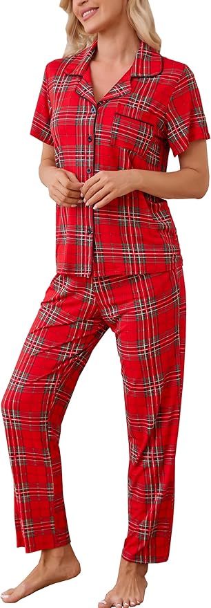 Women's Pants Pajama Set - Short Sleeve - 2 Piece