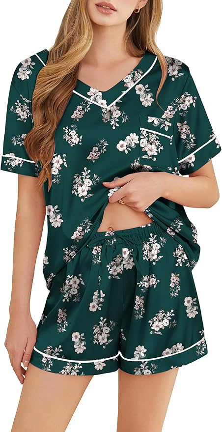 Women's Satin Pajama Set - Short Sleeve - 2 Piece