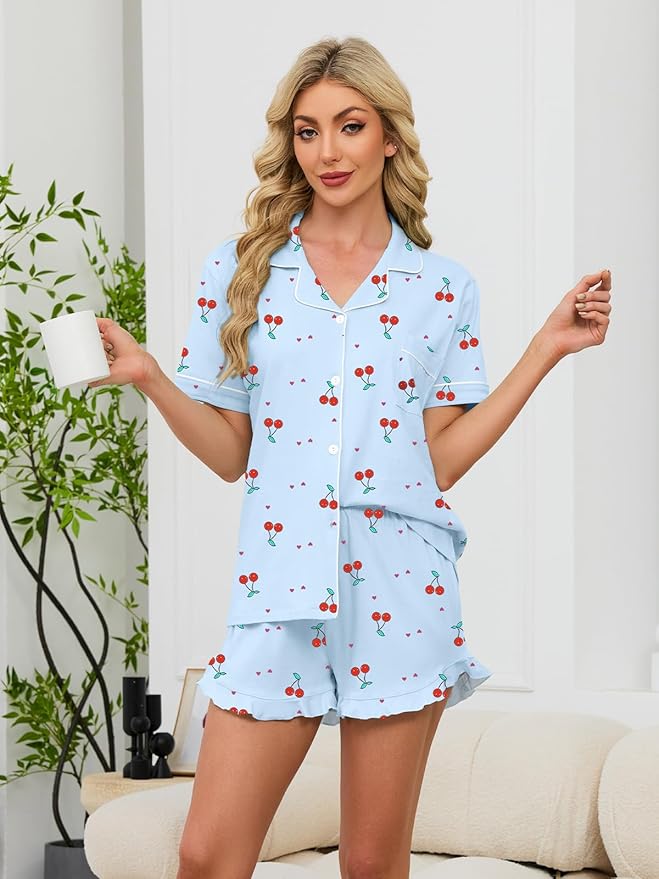 100% Cotton Shorts Pajama Set - Short Sleeve - 2 Piece