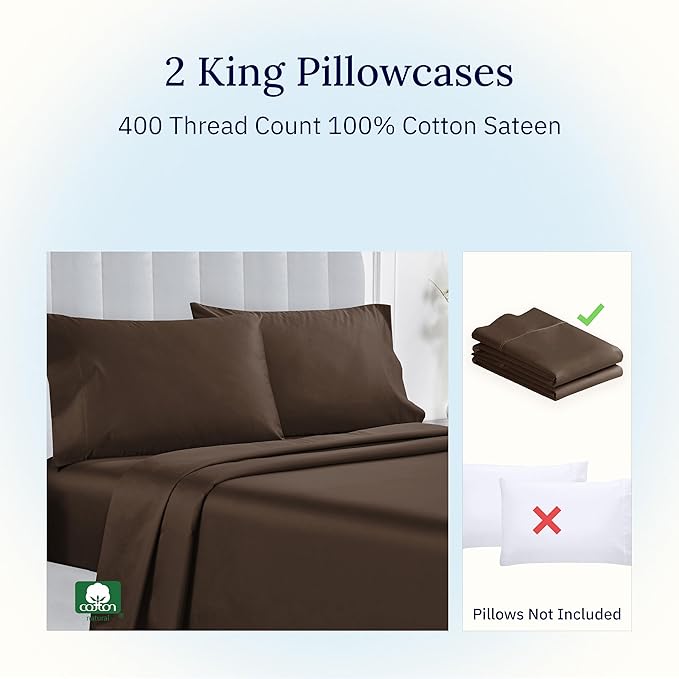 100% Cotton Pillowcase Set - King - 2 Piece
