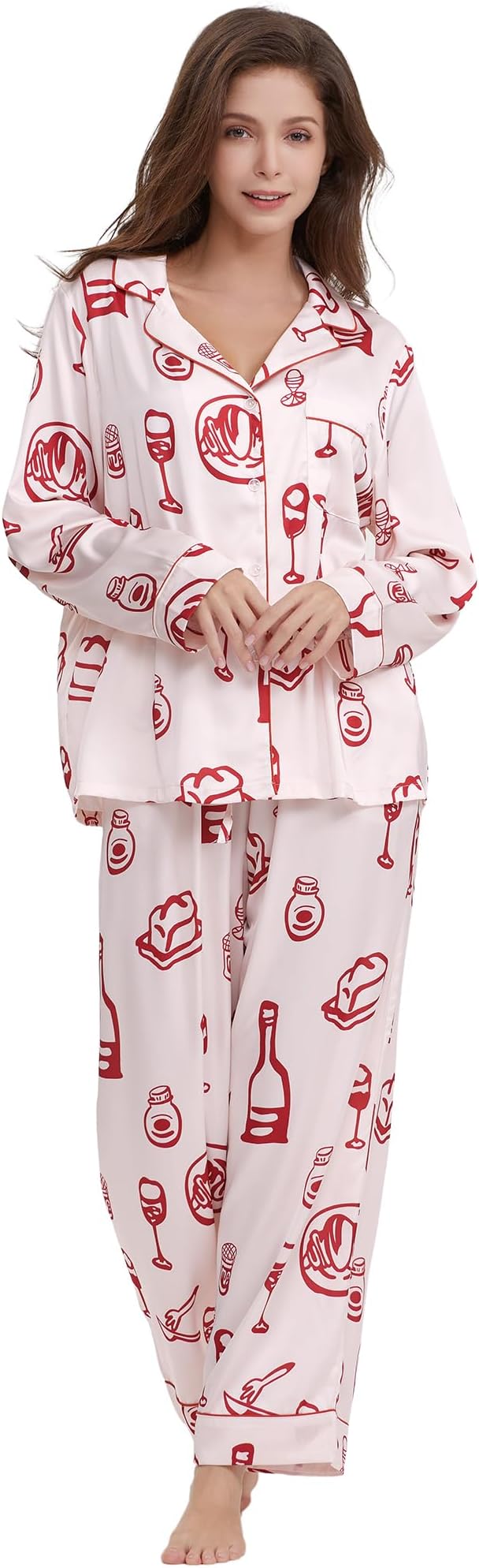 Satin Pajama Set - Long Sleeve - 2 Piece